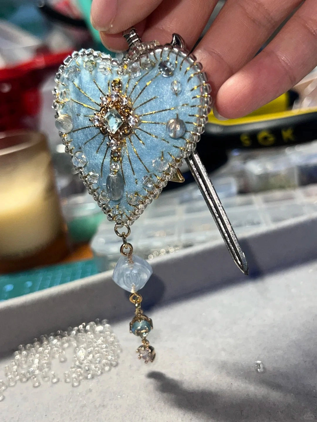 Luxury Crystal Embellished Felt Heart Handcrafted Bag Charm