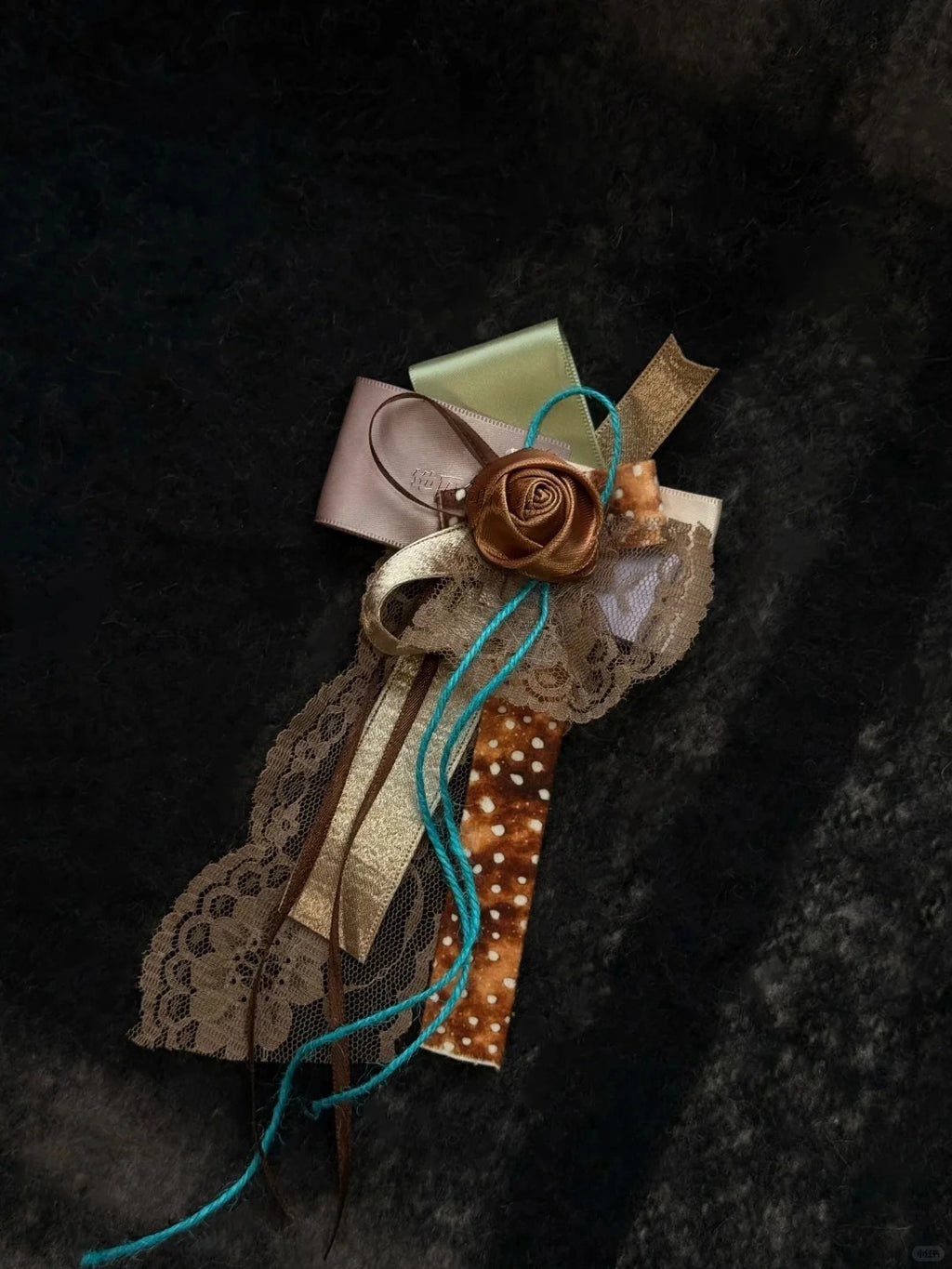 Bohemian Turquoise String Lace Coffee Rose Satin Ribbon Clothing Brooch