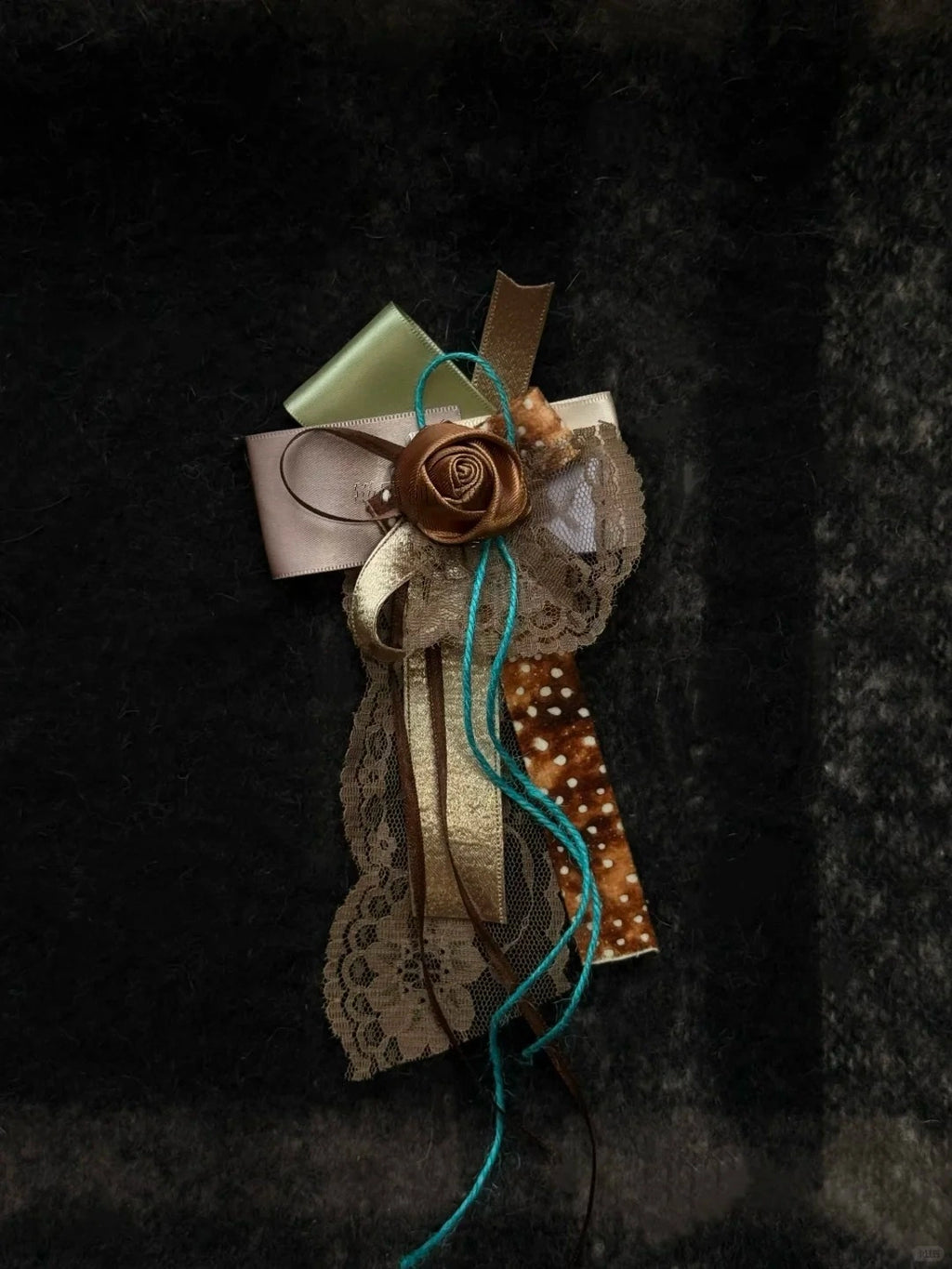 Bohemian Turquoise String Lace Coffee Rose Satin Ribbon Clothing Brooch