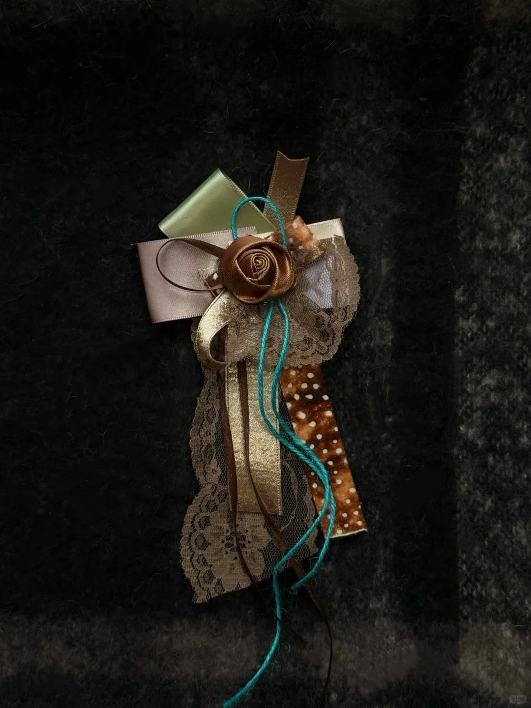 Bohemian Turquoise String Lace Coffee Rose Satin Ribbon Clothing Brooch