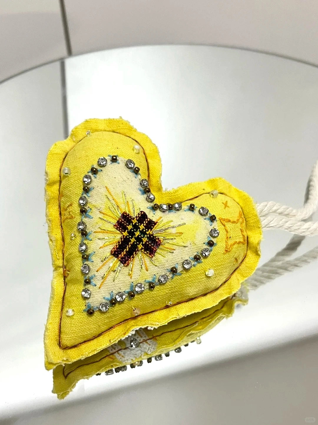 Bohemian Cross Embroidery Fabric Heart Handcrafted Bag Charm
