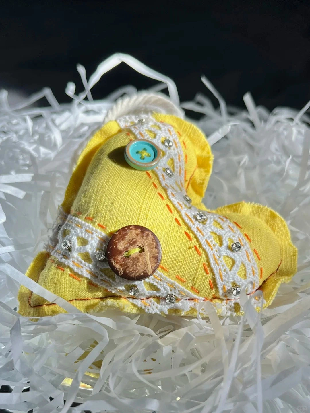 Bohemian Cross Embroidery Fabric Heart Handcrafted Bag Charm