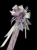 Purple White Satin Ribbon Floral Corsage Brooch Pearl Decorated Wedding Graduation Lapel Pin