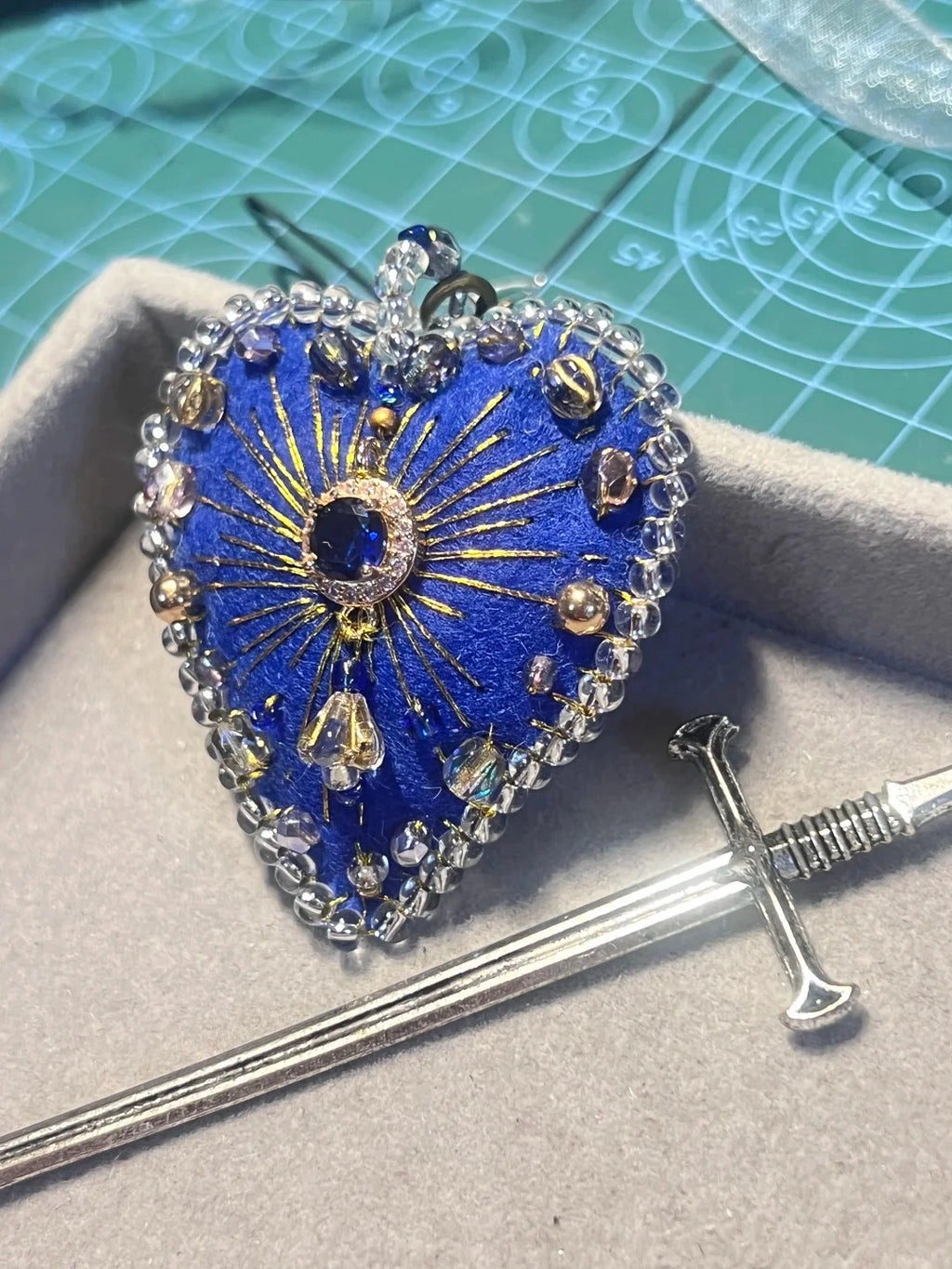 Sparkly Crystal Felt Heart Ornament Bag Charm Key Holder