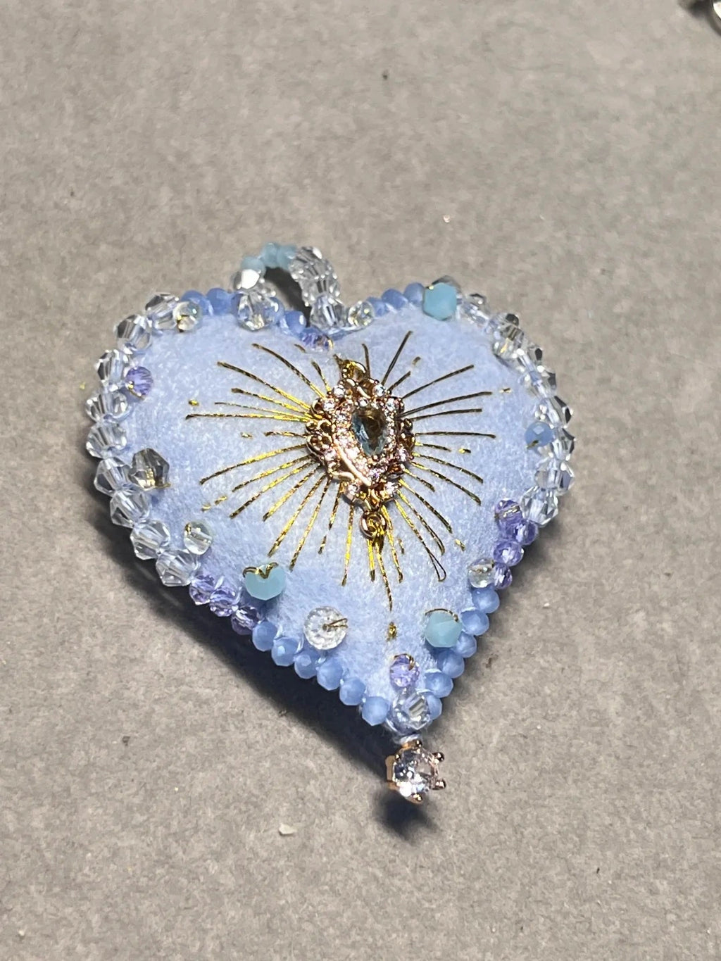 Dreamy Light Blue Gem Decor Felt Heart Handcrafted Bag Charm