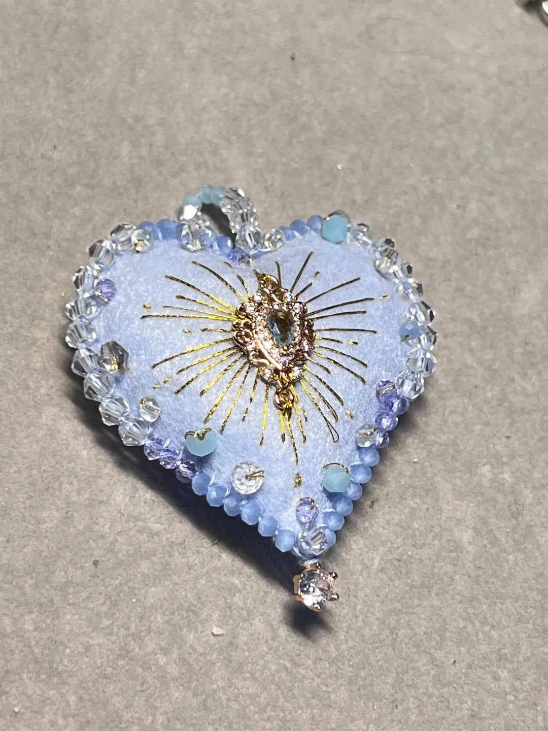 Dreamy Light Blue Gem Decor Felt Heart Handcrafted Bag Charm