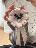 Y2K Pink White Ribbon Heart Mirror Keychain with Star Charms Gothic Cute Bag Pendant