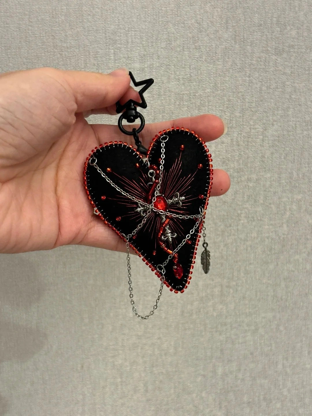 Y2K Vintage Beaded Felt Heart Handmade Bag Hanging Keychain