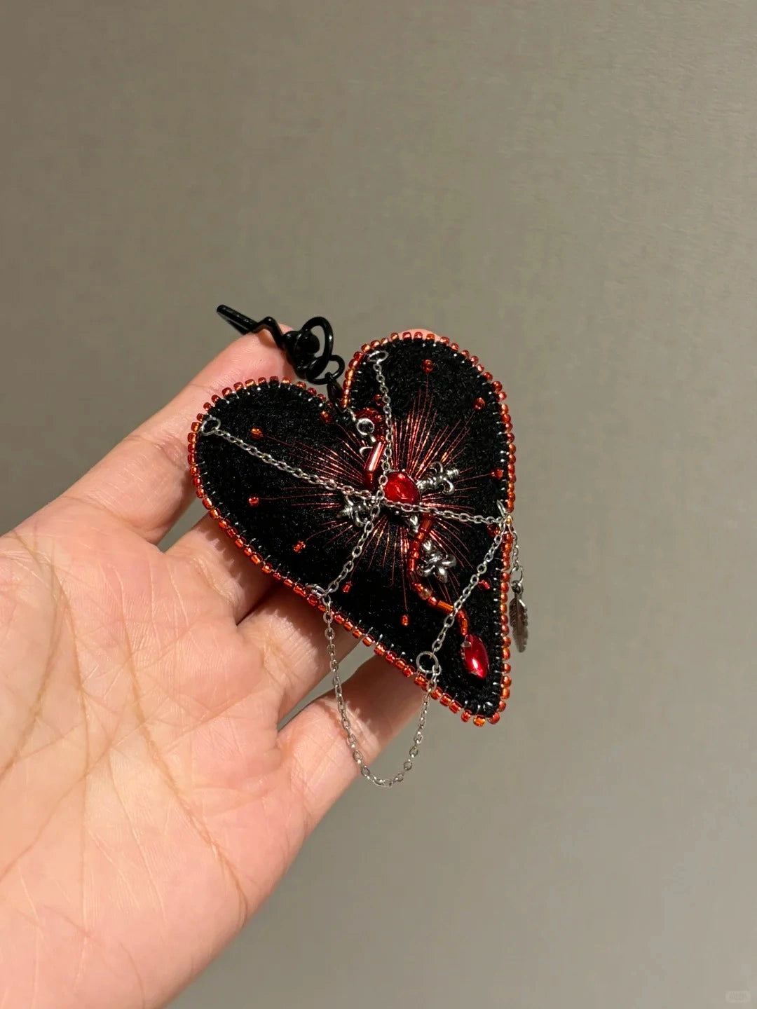 Y2K Vintage Beaded Felt Heart Handmade Bag Hanging Keychain