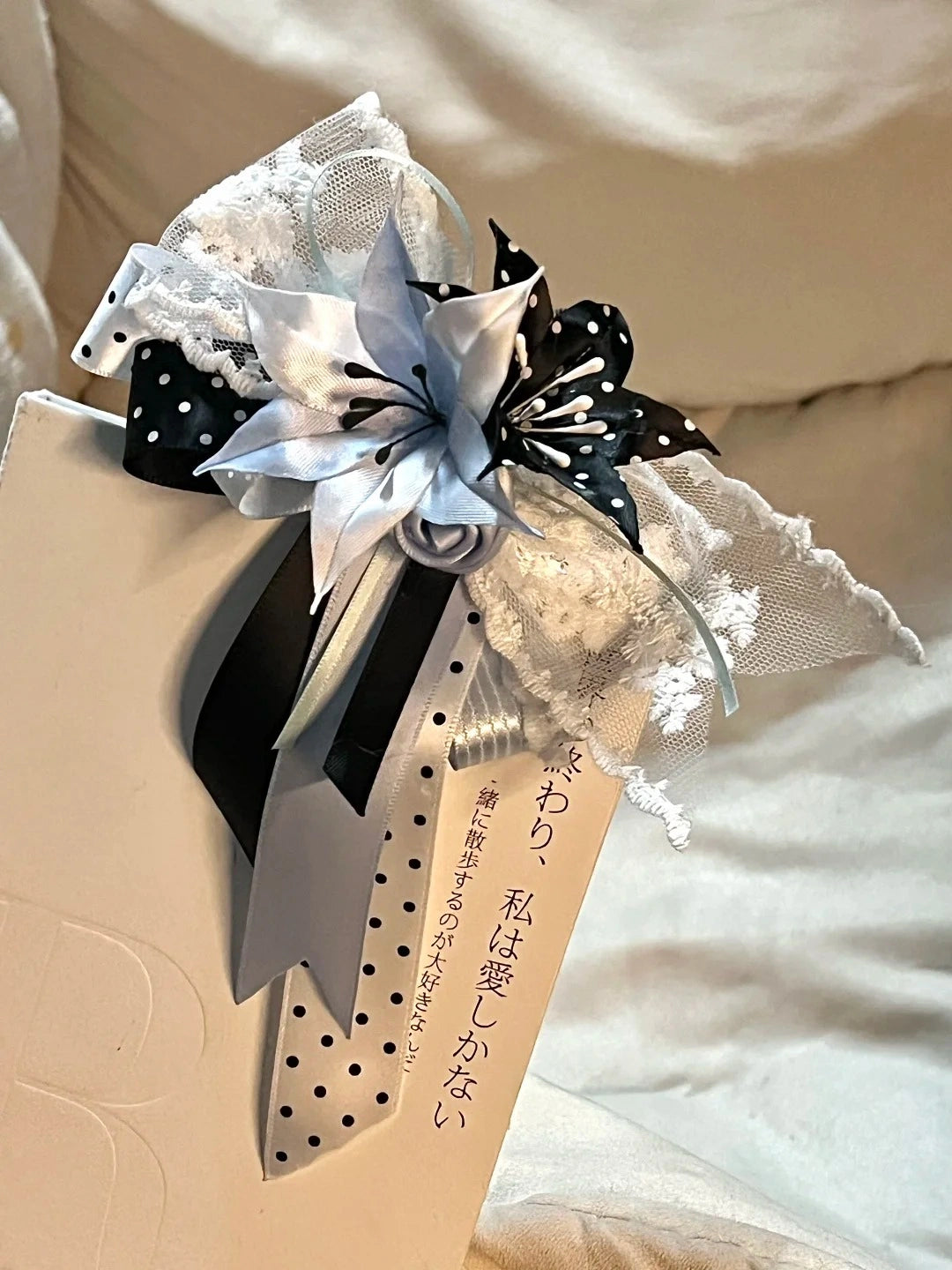 Sweet Gothic Lily Lace Polka Dot Ribbon Hair Barrette