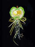 Fresh Green Heart Lace Button Decor Handmade Corsage Brooch