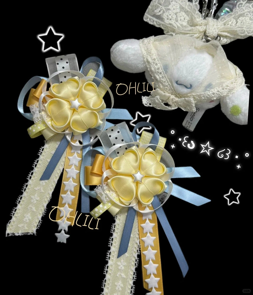 Fresh Pastel Tone Handcrafted Star Satin Flower Corsage Brooch