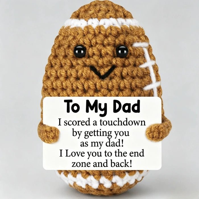 Handmade Crochet American Football Plush with an Inspirational Message Card