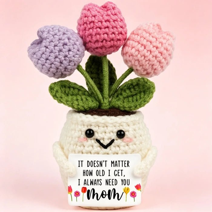 Handmade Crochet Potted Flower with Inspirational Message Card