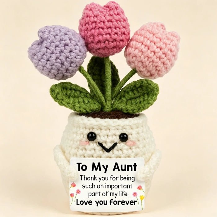 Handmade Crochet Potted Flower with Inspirational Message Card