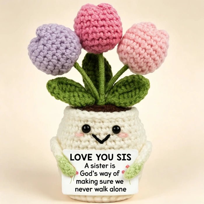 Handmade Crochet Potted Flower with Inspirational Message Card