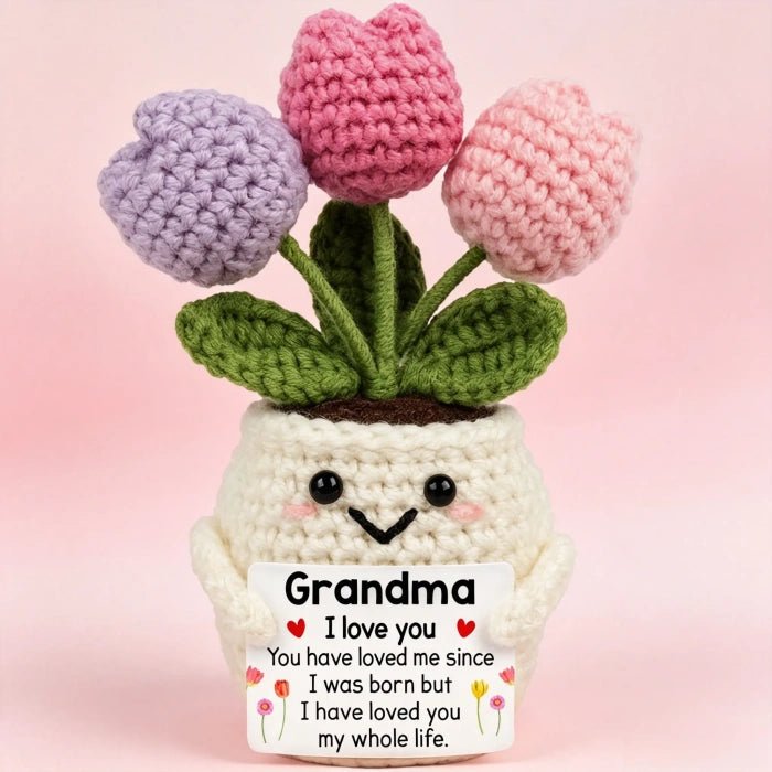 Handmade Crochet Potted Flower with Inspirational Message Card