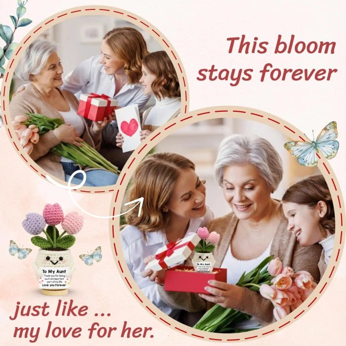 Handmade Crochet Potted Flower with Inspirational Message Card