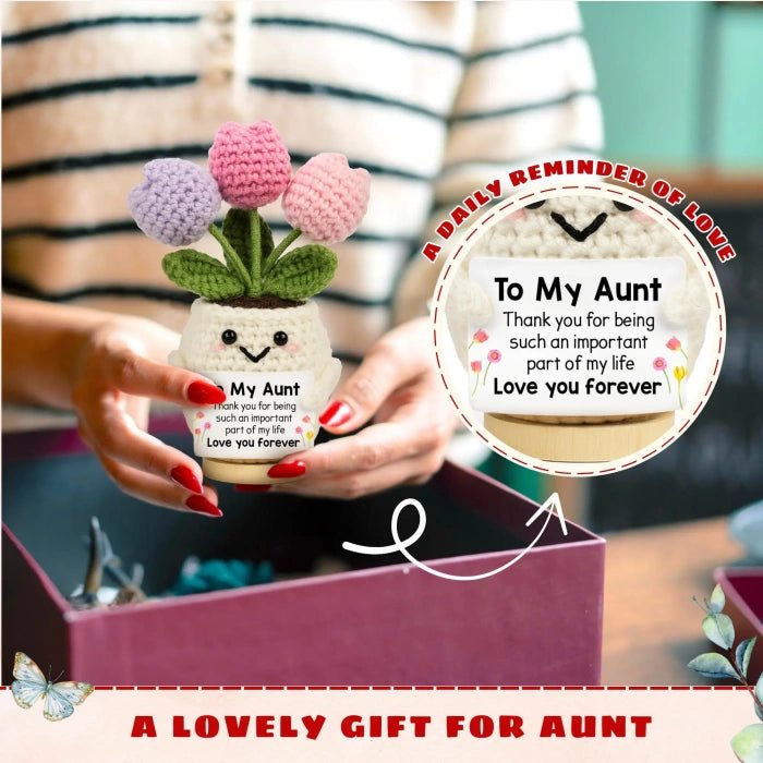 Handmade Crochet Potted Flower with Inspirational Message Card