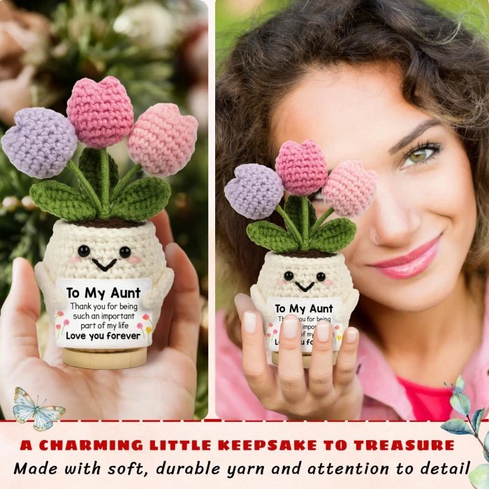 Handmade Crochet Potted Flower with Inspirational Message Card