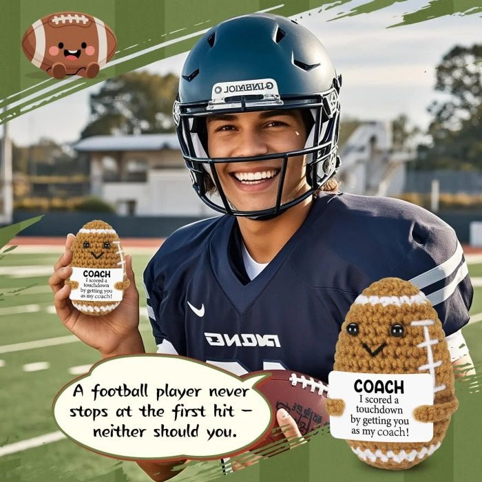Handmade Crochet American Football Plush with an Inspirational Message Card