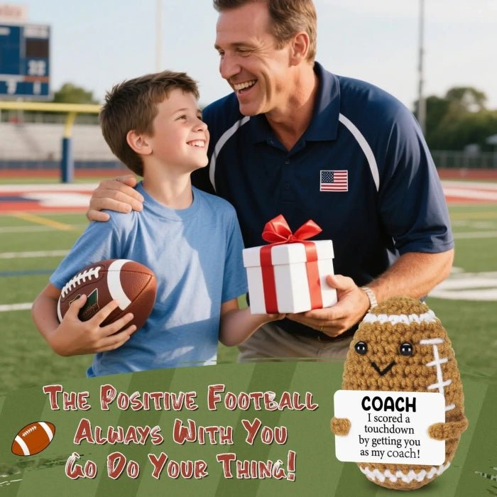 Handmade Crochet American Football Plush with an Inspirational Message Card