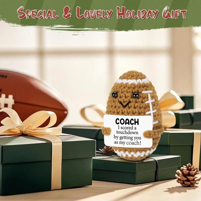 Handmade Crochet American Football Plush with an Inspirational Message Card