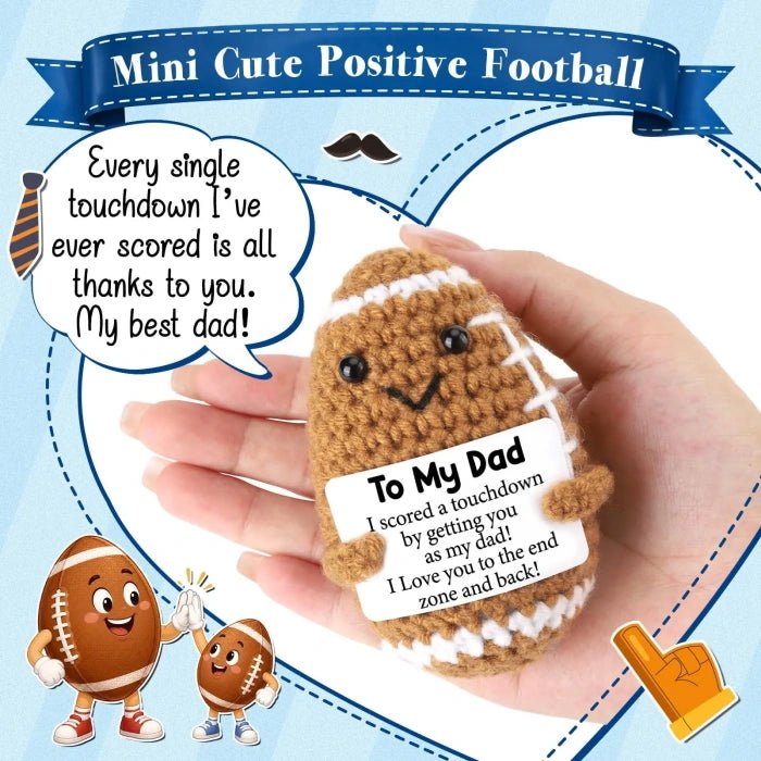 Handmade Crochet American Football Plush with an Inspirational Message Card