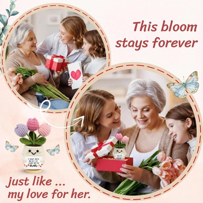 Handmade Crochet Potted Flower with Inspirational Message Card