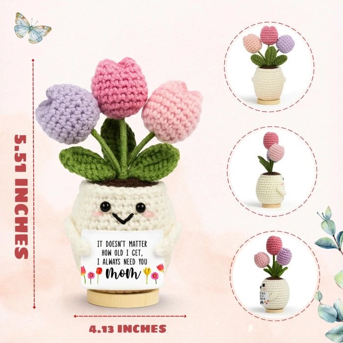 Handmade Crochet Potted Flower with Inspirational Message Card