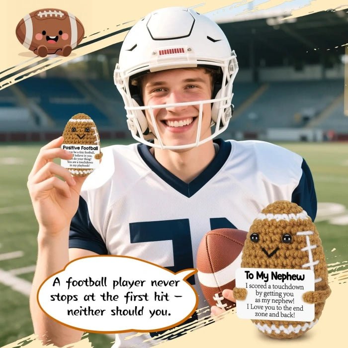 Handmade Crochet American Football Plush with an Inspirational Message Card