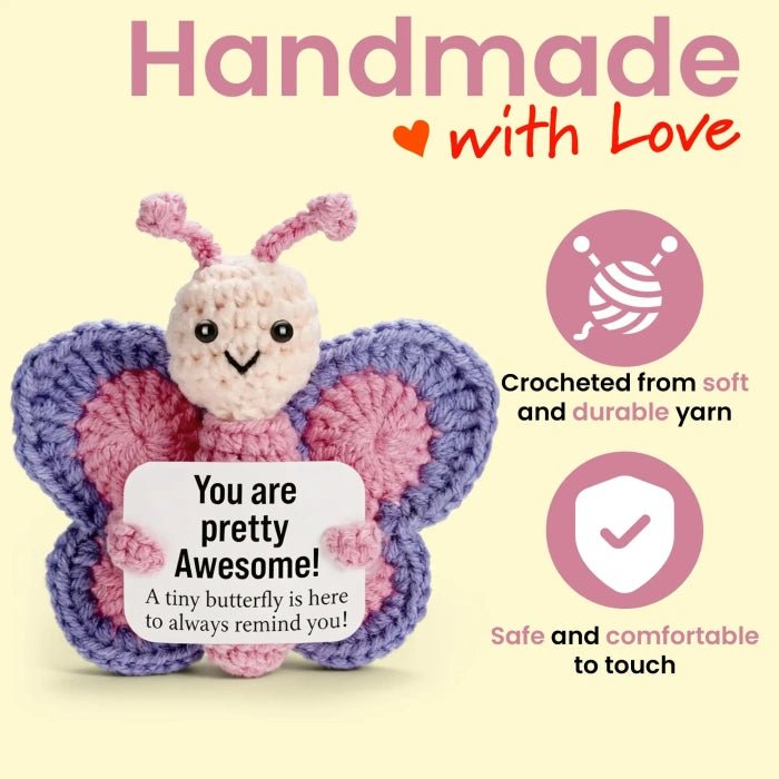 Handmade Crochet Positive Animal Plush with Inspirational Message Card