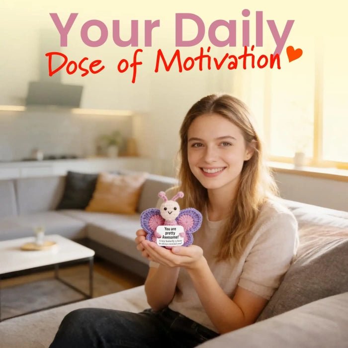 Handmade Crochet Positive Animal Plush with Inspirational Message Card