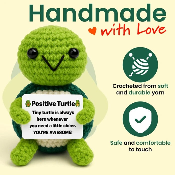 Handmade Crochet Positive Animal Plush with Inspirational Message Card