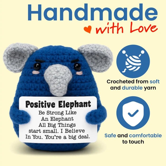 Handmade Crochet Positive Animal Plush with Inspirational Message Card