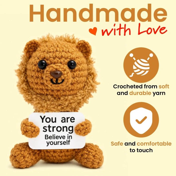 Handmade Crochet Positive Animal Plush with Inspirational Message Card