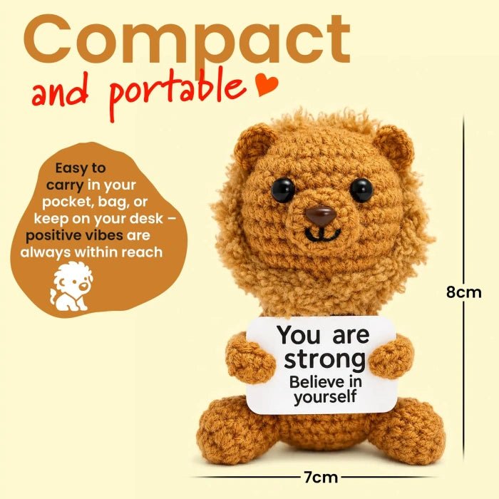 Handmade Crochet Positive Animal Plush with Inspirational Message Card