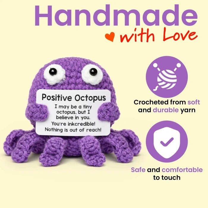 Handmade Crochet Positive Animal Plush with Inspirational Message Card