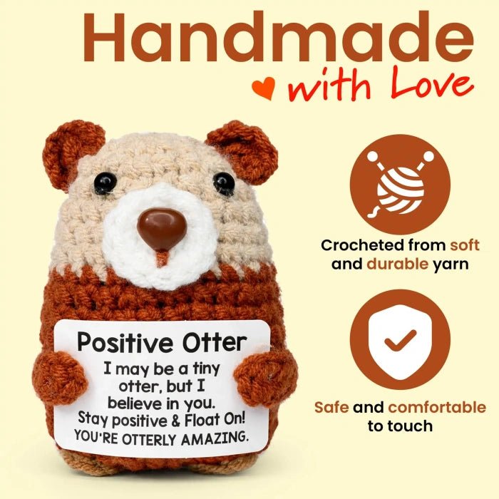 Handmade Crochet Positive Animal Plush with Inspirational Message Card