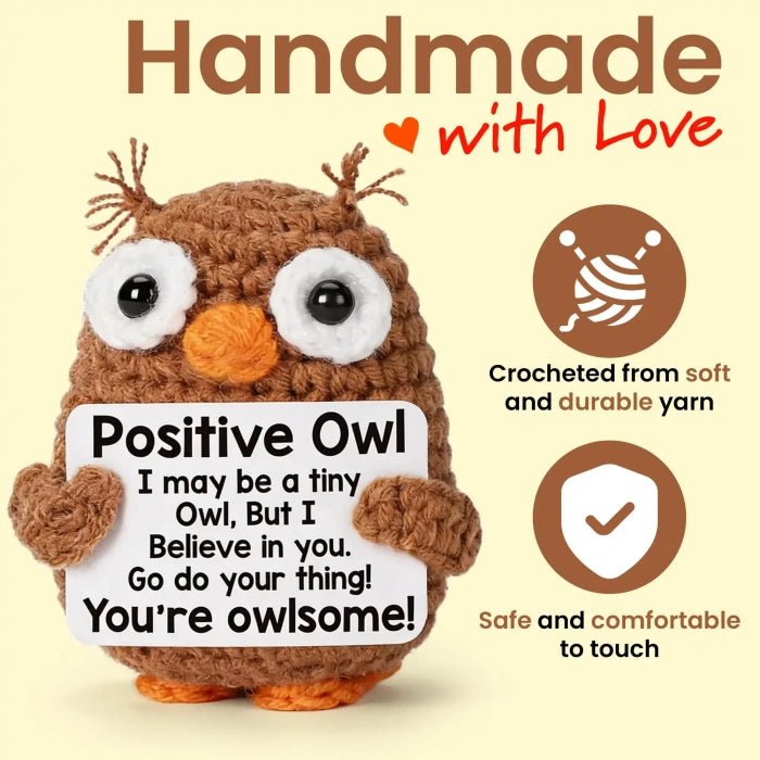 Handmade Crochet Positive Animal Plush with Inspirational Message Card