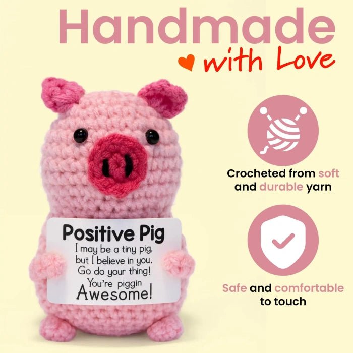Handmade Crochet Positive Animal Plush with Inspirational Message Card