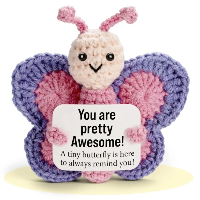 Handmade Crochet Positive Animal Plush with Inspirational Message Card