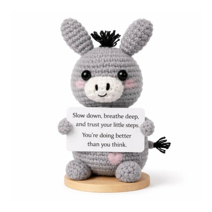Handmade Crochet Positive Animal Plush with Inspirational Message Card