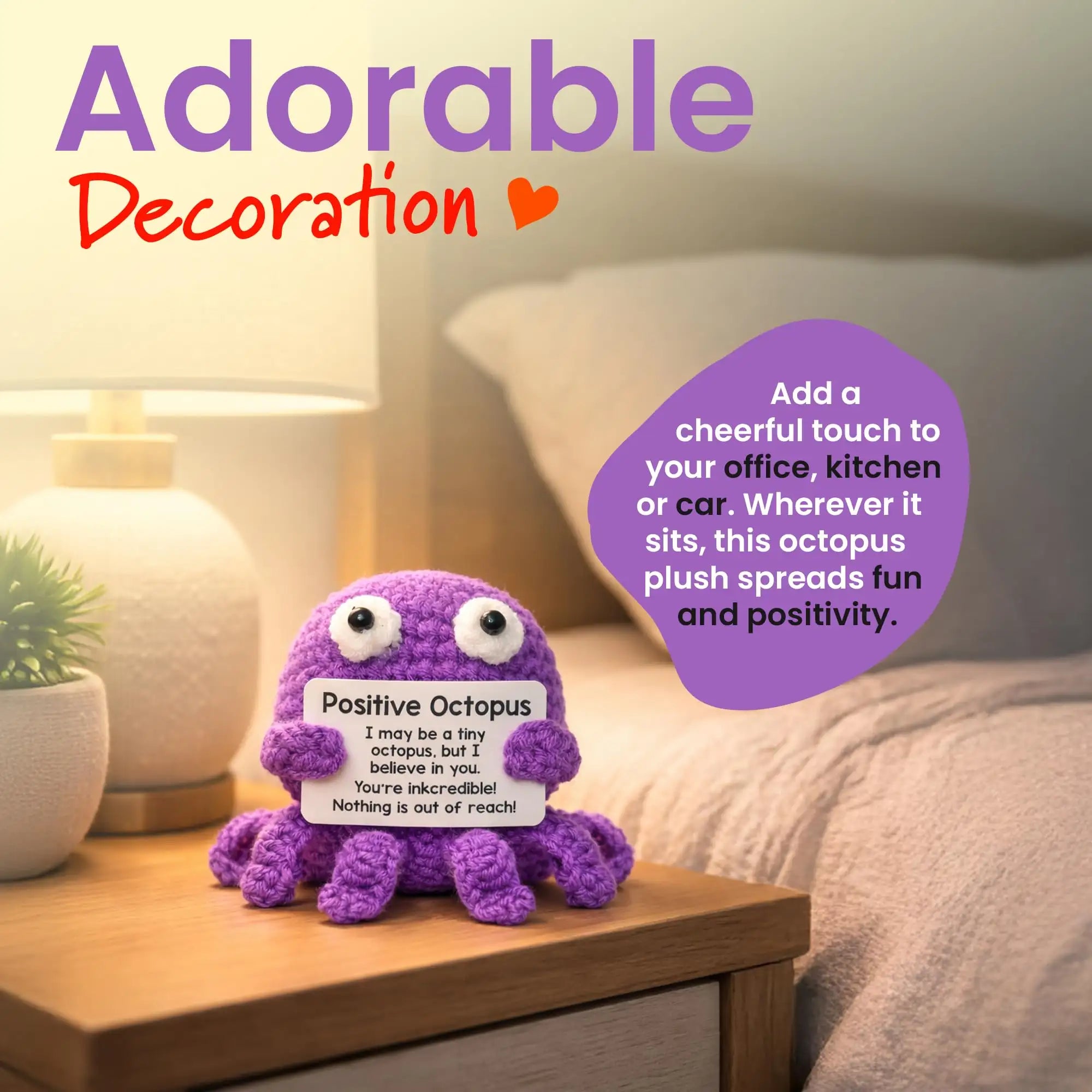 Handmade Crochet Positive Animal Plush with Inspirational Message Card