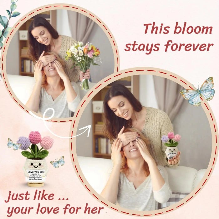 Handmade Crochet Potted Flower with Inspirational Message Card