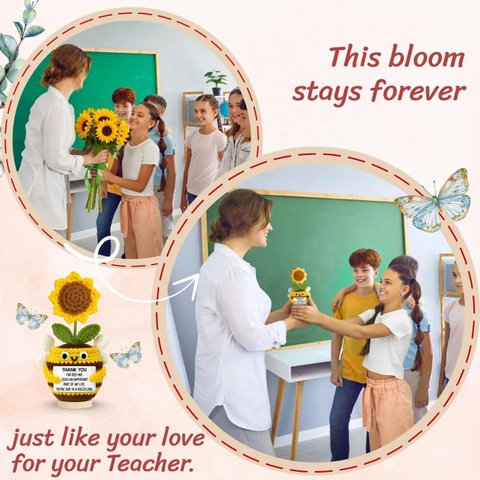 Handmade Crochet Potted Flower with Inspirational Message Card