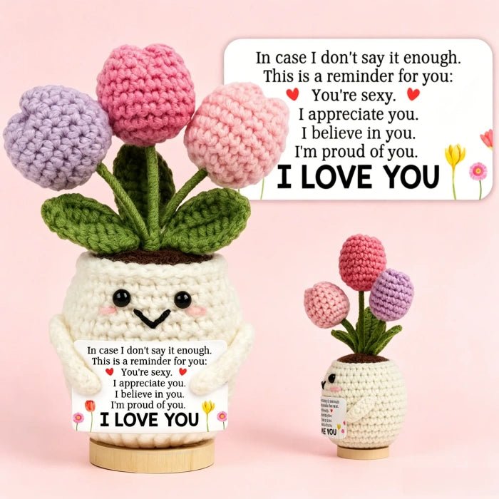 Handmade Crochet Potted Flower with Inspirational Message Card