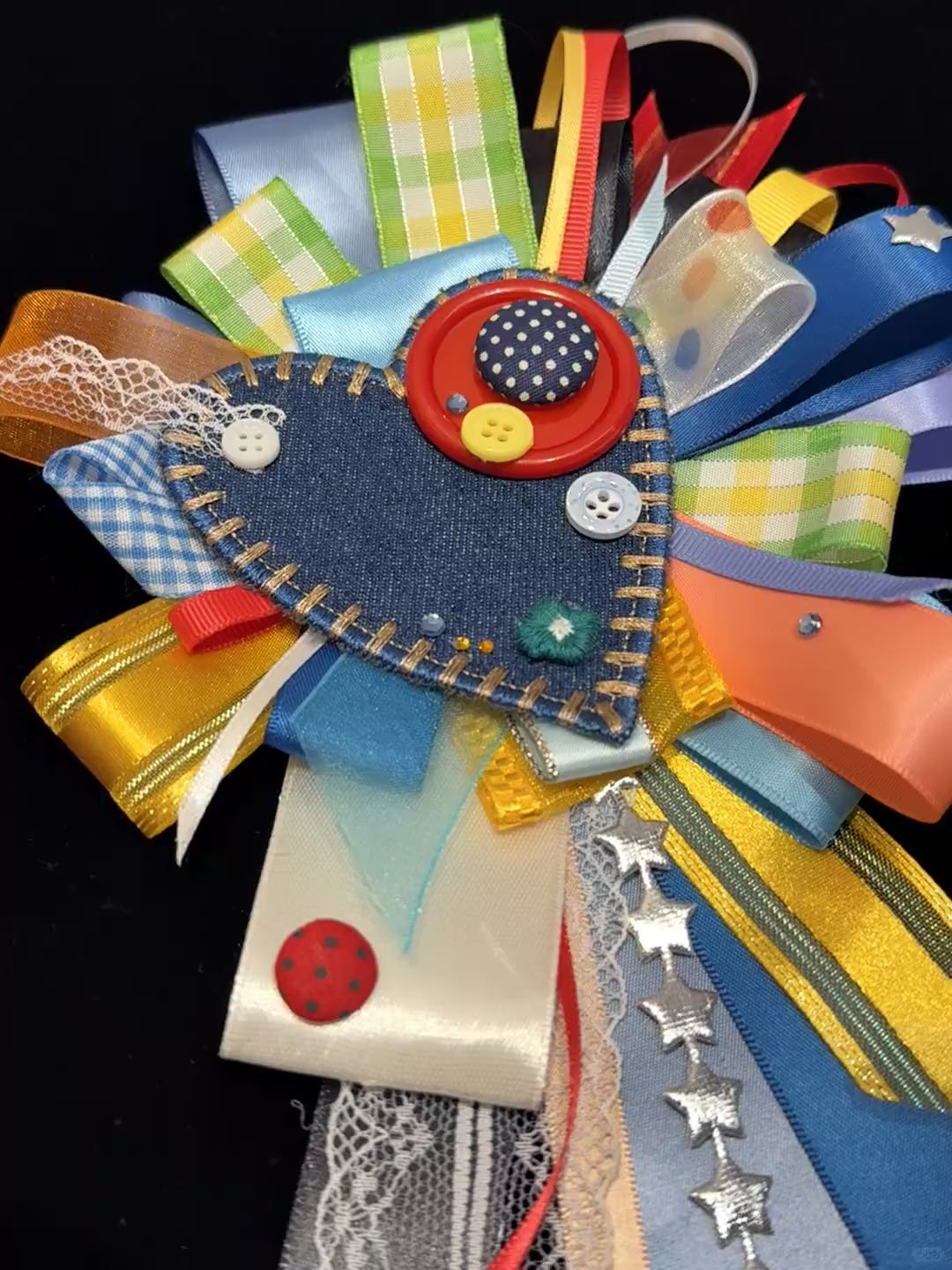 Colorful Patchwork Heart Fabric Corsage Pin